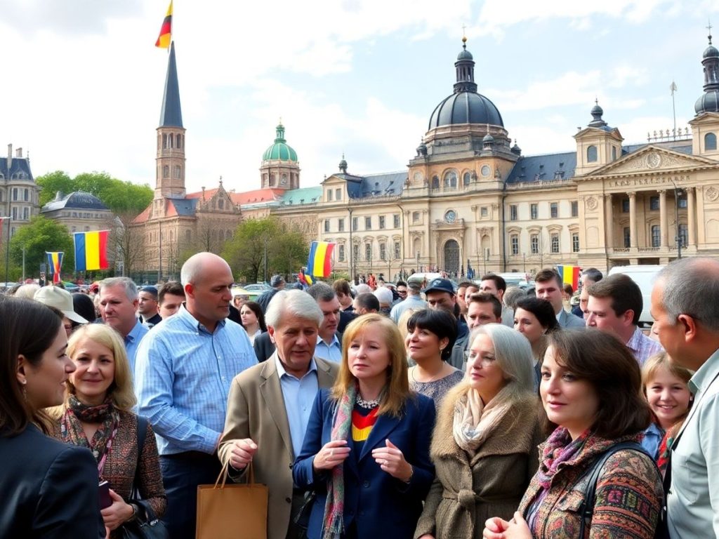 Cetățeni români discutând despre politica țării.