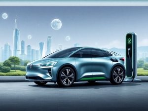 Mașină electrică modernă la o stație de încărcare.